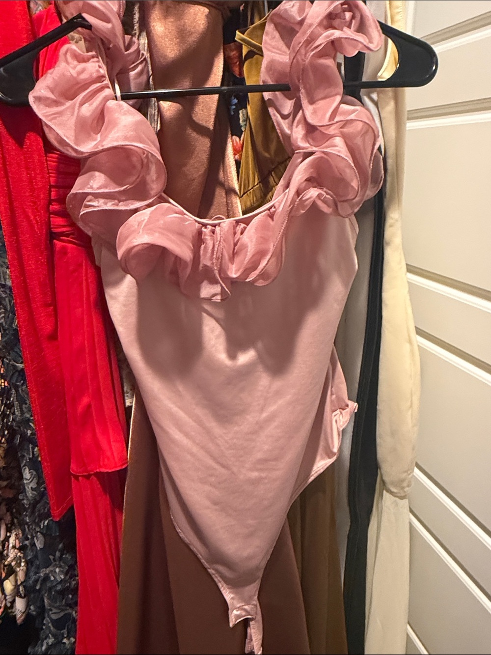 Le Lis Ruffled Blush Pink Tank Bodysuit